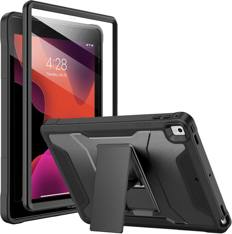 Soke Case for iPad 6th/5th Generation 9.7 Inch 2018/2017,with Built-in Screen Protector and Kickstand, Rugged Full-Body Heavy Duty Protective Cover for Apple iPad Air 2 /Pro 9.7 - Black - Image 1